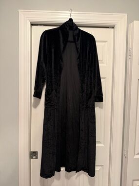 Long Black Velvet Open-Front Duster Coatigan - Women's